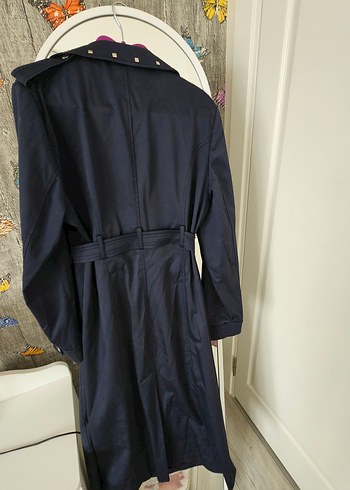 Düğmeli Lacivert Uzun Kadın Trençkot - Görsel 2