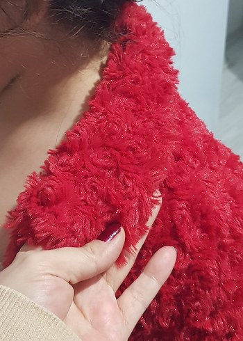 Kız Çocuk Kırmızı Uzun Kollu Kürklü bolero - Görsel 3