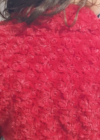 Kız Çocuk Kırmızı Uzun Kollu Kürklü bolero - Görsel 2