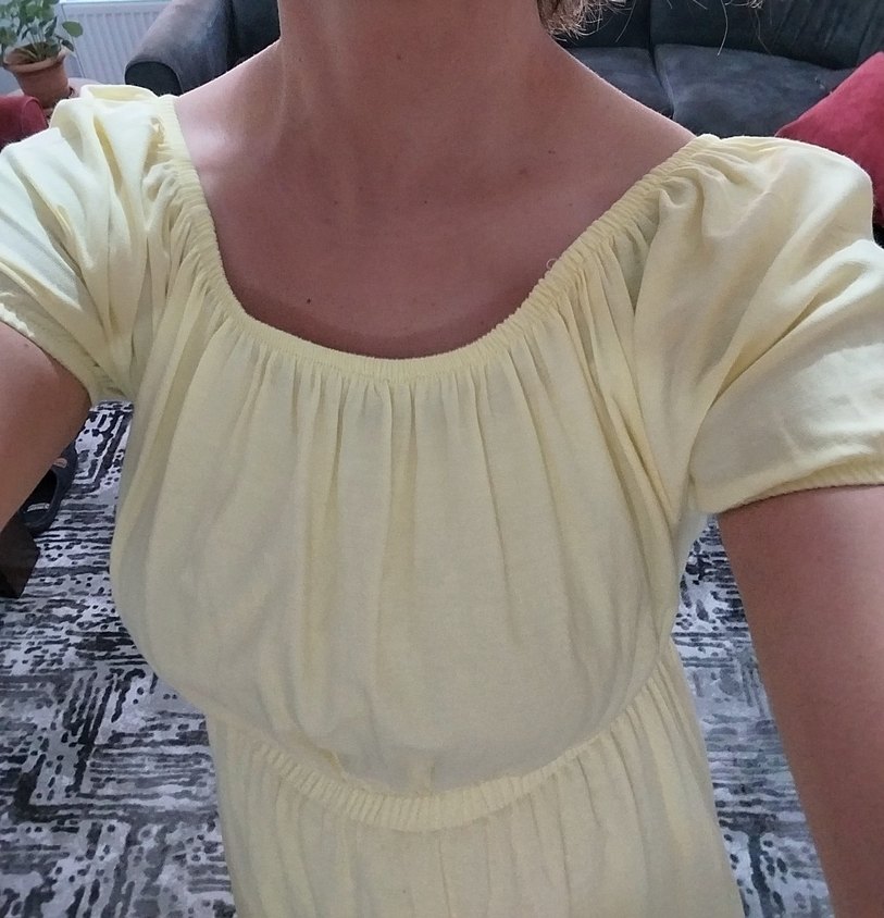 Sarı Drapeli Midi Hamile Elbisesi - Görsel 2