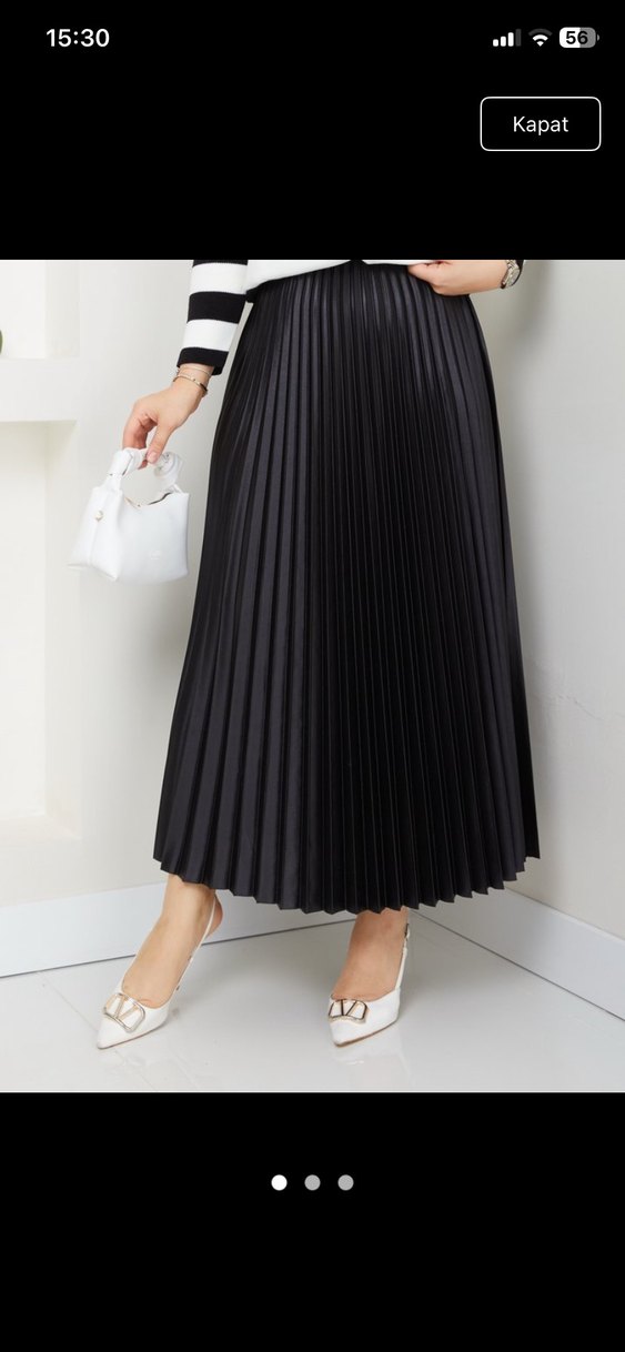 Kadın Siyah Pilili Uzun Etek - Görsel 2