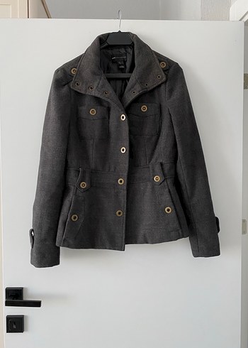 Düğmeli Koyu Gri Kadın Kaban - Görsel 2
