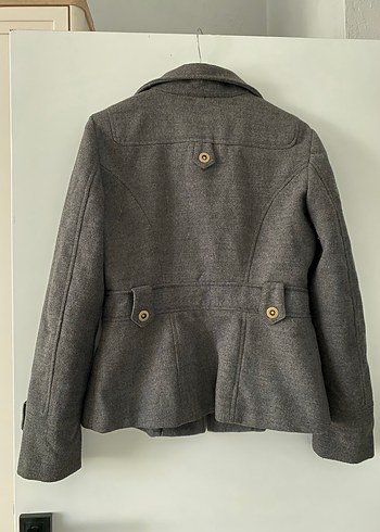 Düğmeli Koyu Gri Kadın Kaban - Görsel 5