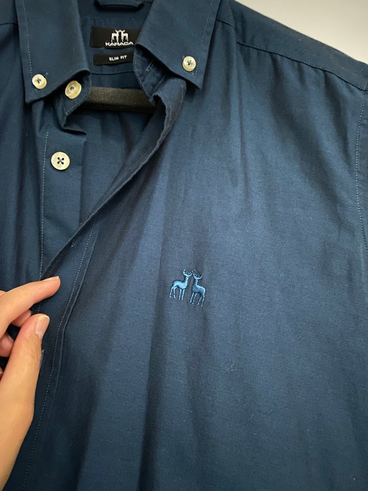 Erkek Lacivert Keten Uzun Kollu Gömlek - Görsel 2