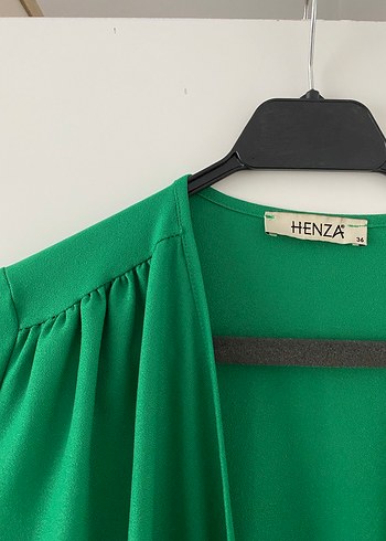 Uzun Yeşil V Yaka Drapeli Kadın Elbise - Görsel 4