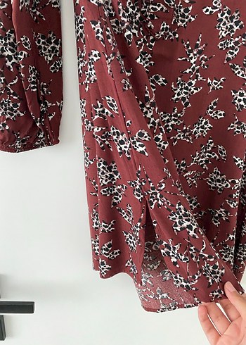 Bordo V Yaka Uzun Kollu Midi Tunik - Görsel 4