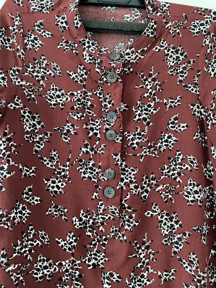 Bordo V Yaka Uzun Kollu Midi Tunik - Görsel 2