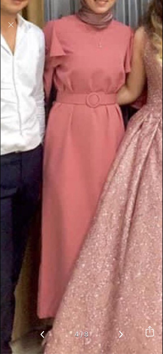 Pembe Uzun Kollu Kemerli Uzun Elbise - Görsel 2