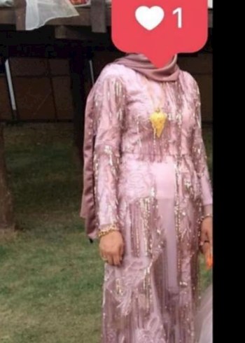 Pembe Nakışlı Uzun Kollu Bohem Abiye Elbise - Görsel 5