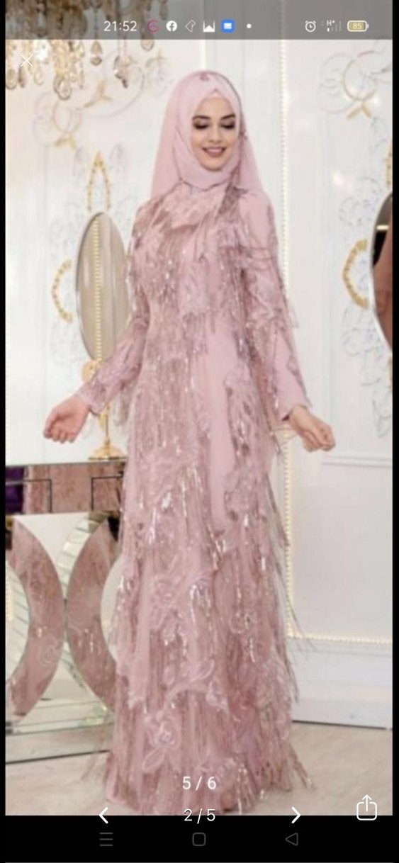 Pembe Nakışlı Uzun Kollu Bohem Abiye Elbise - Görsel 2