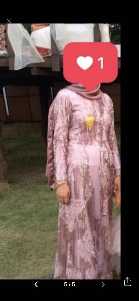 Pembe Nakışlı Uzun Kollu Bohem Abiye Elbise - Görsel 5