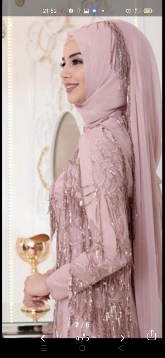 Pembe Nakışlı Uzun Kollu Bohem Abiye Elbise - Görsel 4