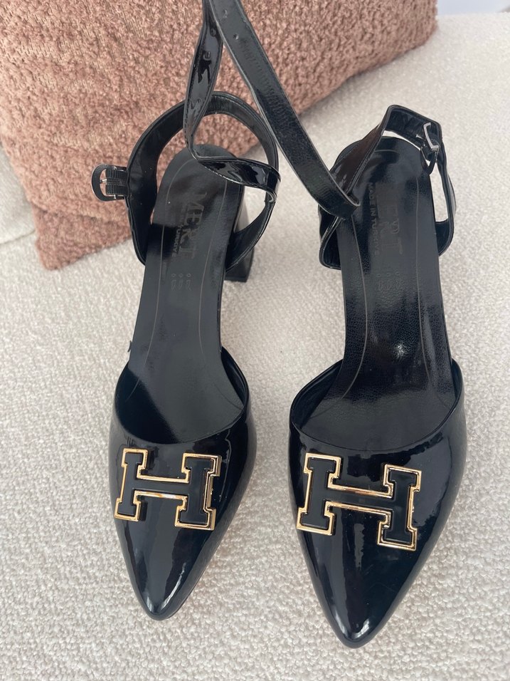 Siyah Rugan Tokalı Stiletto Kadın Ayakkabı - Görsel 3