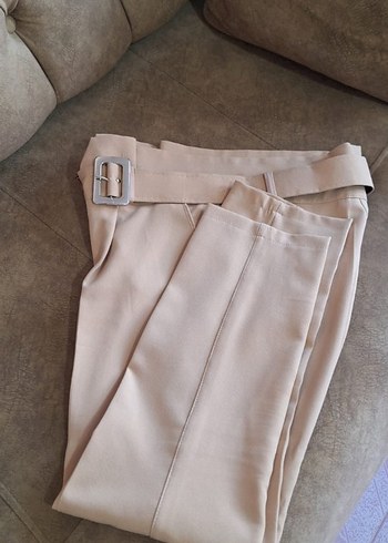 Bej Midi Kumaş Kadın Pantolon