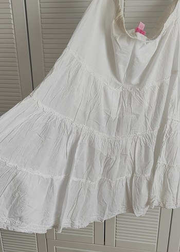 Beyaz Uzun Hamile Keten Etek - Görsel 4