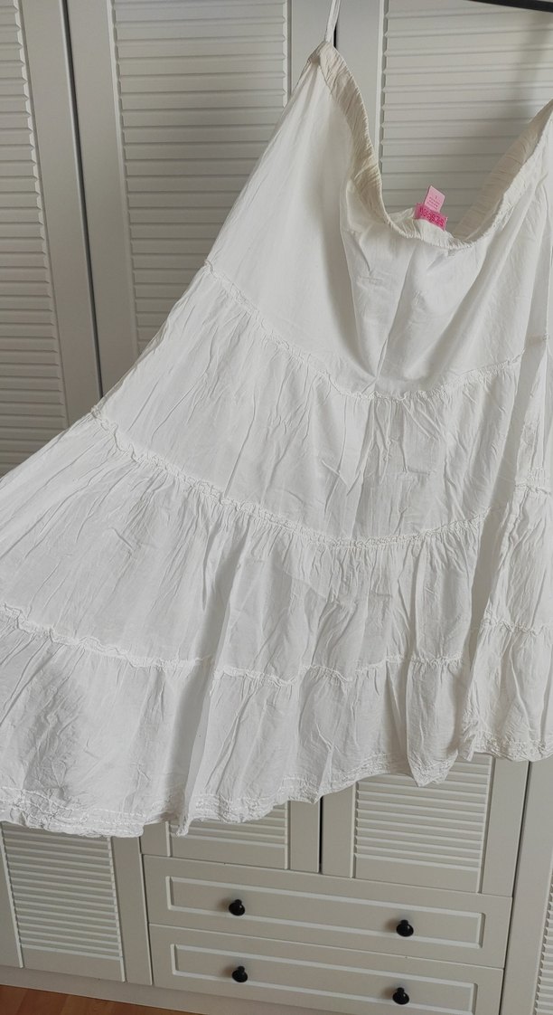 Beyaz Uzun Hamile Keten Etek - Görsel 4