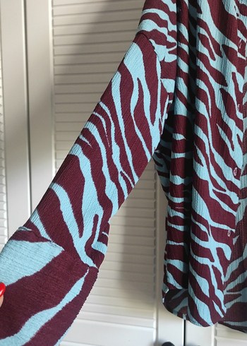 Diğer Bordo Zebra Desenli Salaş Kadın Gömlek
