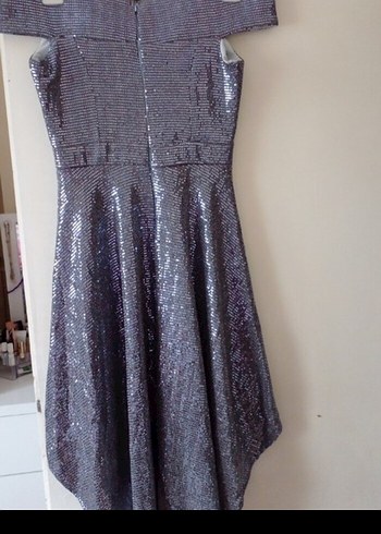 Parlak Mini  Gri Abiye Elbise - Görsel 4