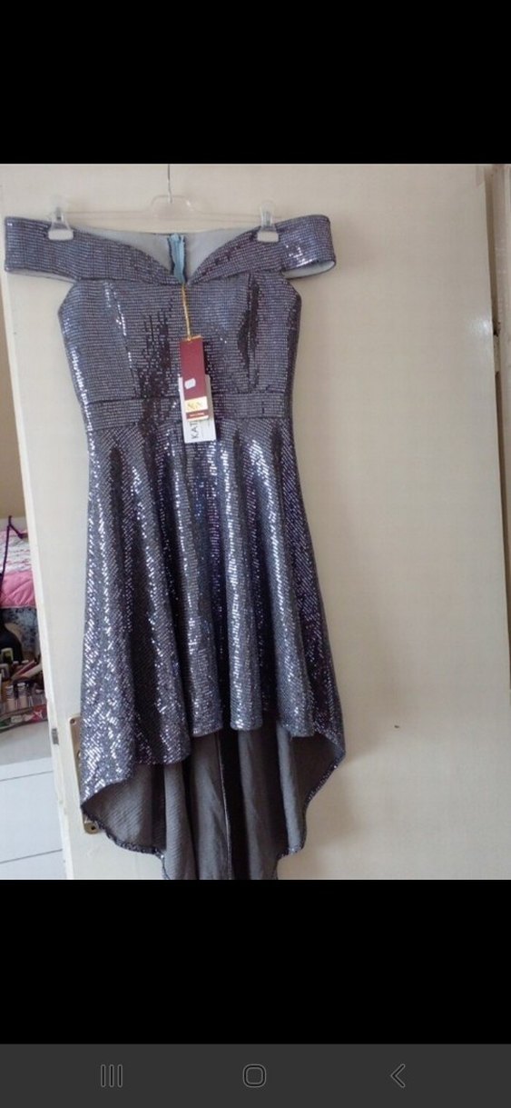 Parlak Mini  Gri Abiye Elbise - Görsel 3