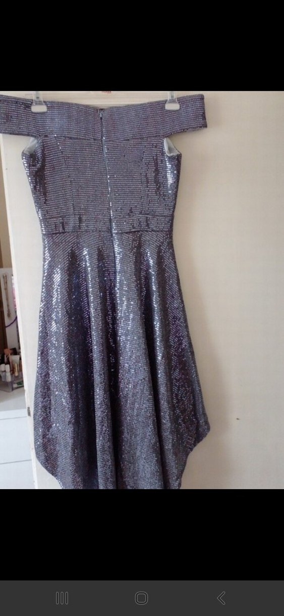 Parlak Mini  Gri Abiye Elbise - Görsel 4