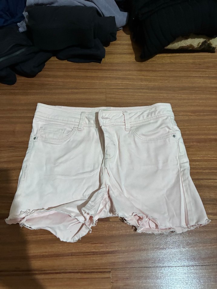 Toz pembe Kadın Midi Denim Şort - Görsel 3