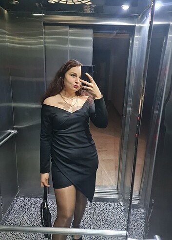 l Beden Siyah asimetrik elbise 