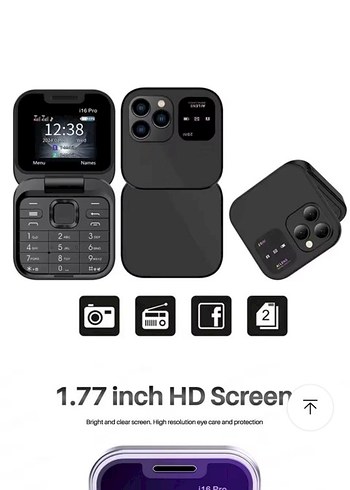 Siyah Katlanabilir Mini Telefon 1.77