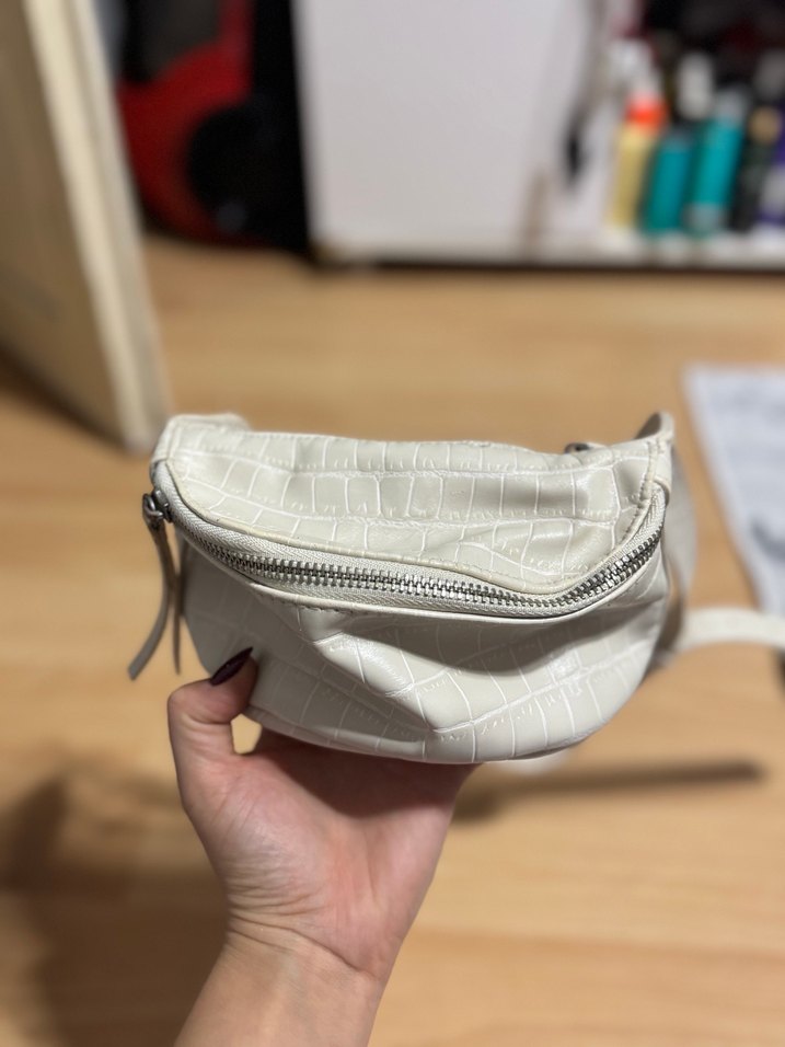 Beyaz Deri Yılan Desenli Bel Çantası - Görsel 3