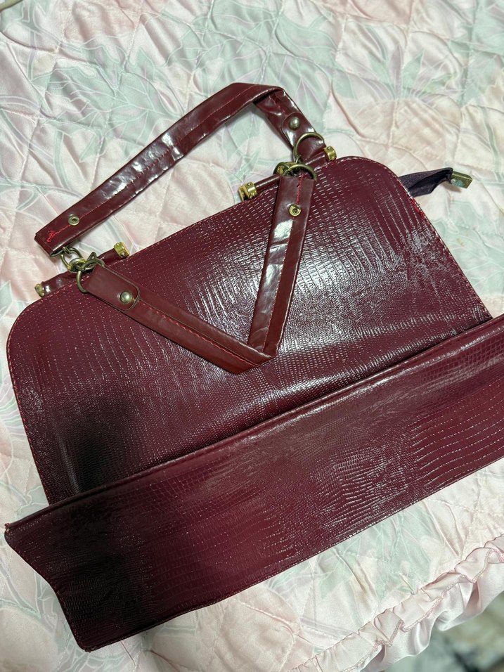 Bordo Yılan Derisi Desenli Deri Kadın Çanta - Görsel 2