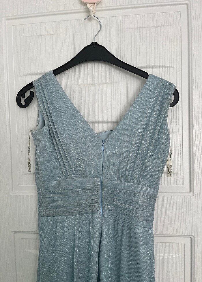 Bebe mavisi uzun abiye - Görsel 4