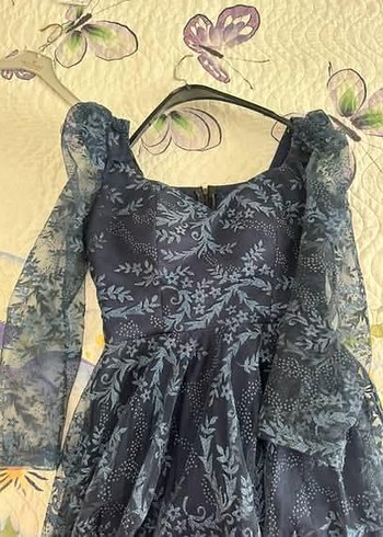 s Beden Uzun Kollu Lacivert Gotik Abiye Elbise