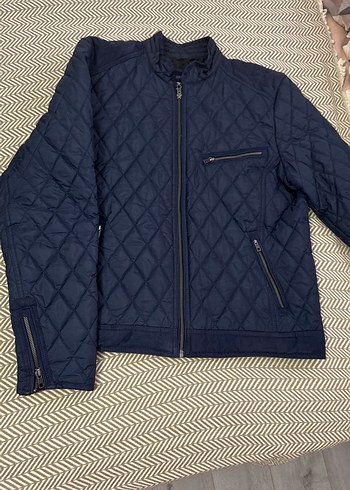 Erkek Lacivert Kapitone Fermuarlı Mont