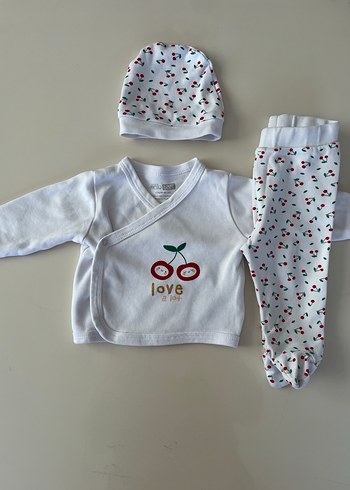 HelloBaby Beyaz Renkli Baskılı Kız Bebek Örme 3'lü Takım