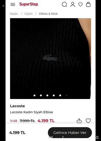 m Beden Lacoste Kadın Siyah Midi Kalem Elbise