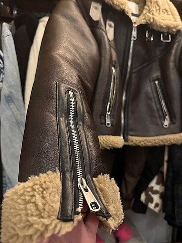 xs Beden kahverengi Renk içi suni yünlü biker ceket