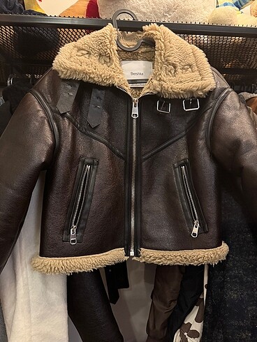 xs Beden içi suni yünlü biker ceket