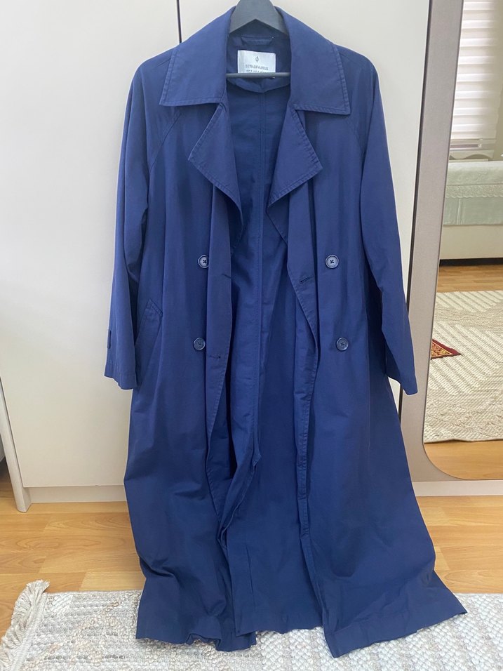 Mavi Düğmeli Kadın Trençkot stradivarıus - Görsel 5