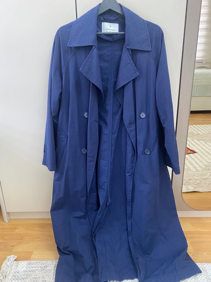 Mavi Düğmeli Kadın Trençkot stradivarıus - Görsel 4