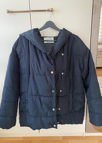 Düğmeli Mavi Kadın Kışlık Mont şişme mont - Görsel 7