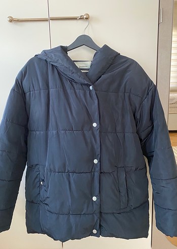 Düğmeli Mavi Kadın Kışlık Mont şişme mont - Görsel 3