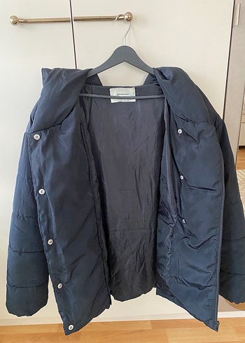 Düğmeli Mavi Kadın Kışlık Mont şişme mont - Görsel 4