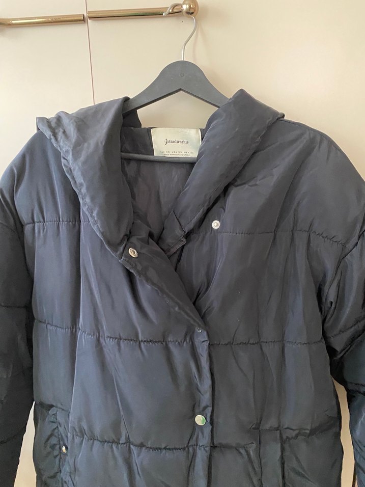 Düğmeli Mavi Kadın Kışlık Mont şişme mont - Görsel 5