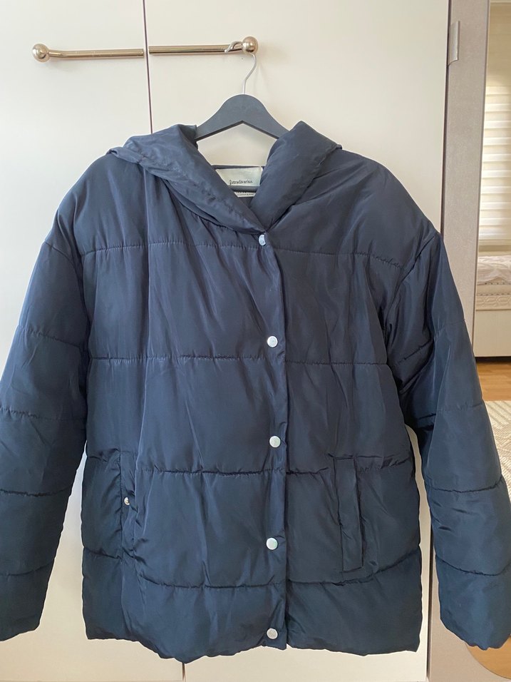 Düğmeli Mavi Kadın Kışlık Mont şişme mont - Görsel 3