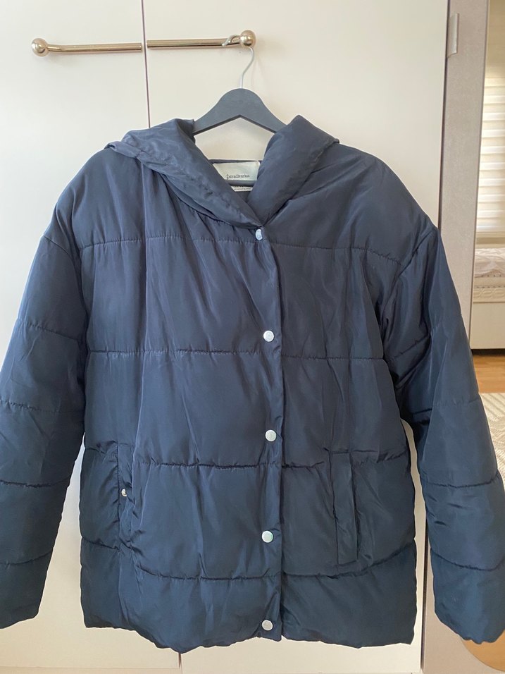 Düğmeli Mavi Kadın Kışlık Mont şişme mont - Görsel 2