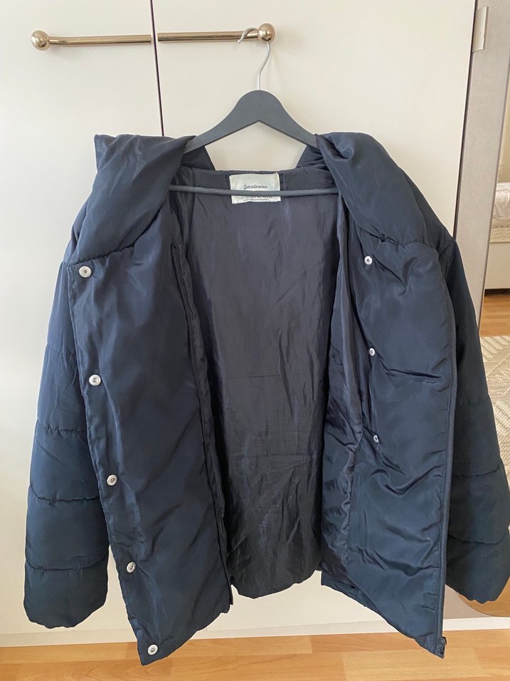 Düğmeli Mavi Kadın Kışlık Mont şişme mont - Görsel 4