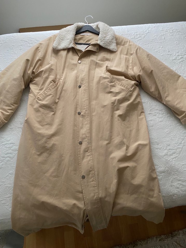 Keten trençkot kabanımsı bej rengi hooops marka tarz - Görsel 4