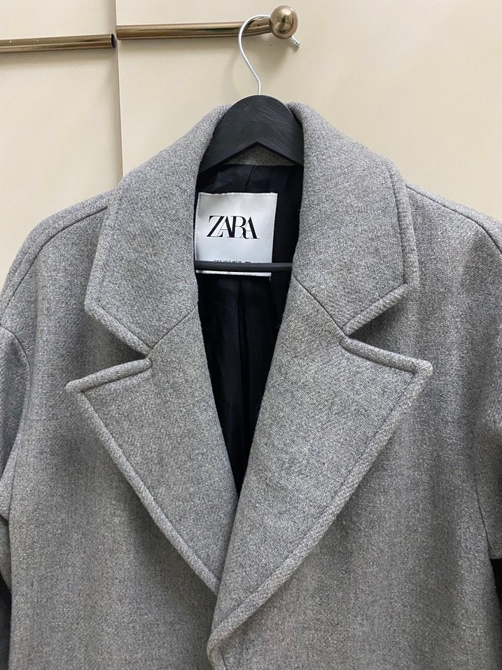 Gri Zara Yün Karışımlı Kaban - Görsel 4