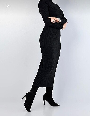 Siyah bogazlı triko elbise - Görsel 3