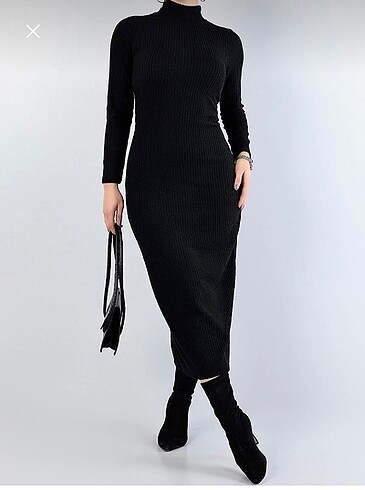 Siyah bogazlı triko elbise - Görsel 2