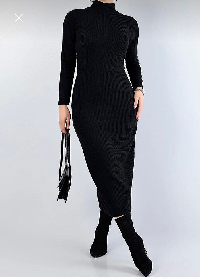 Siyah bogazlı triko elbise - Görsel 2